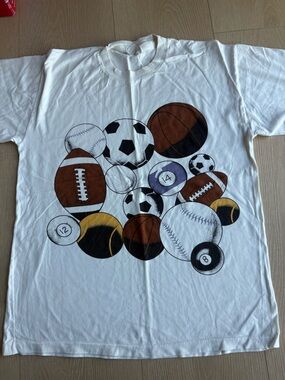 White Short Sleeve Graphic Sports Balls Tee